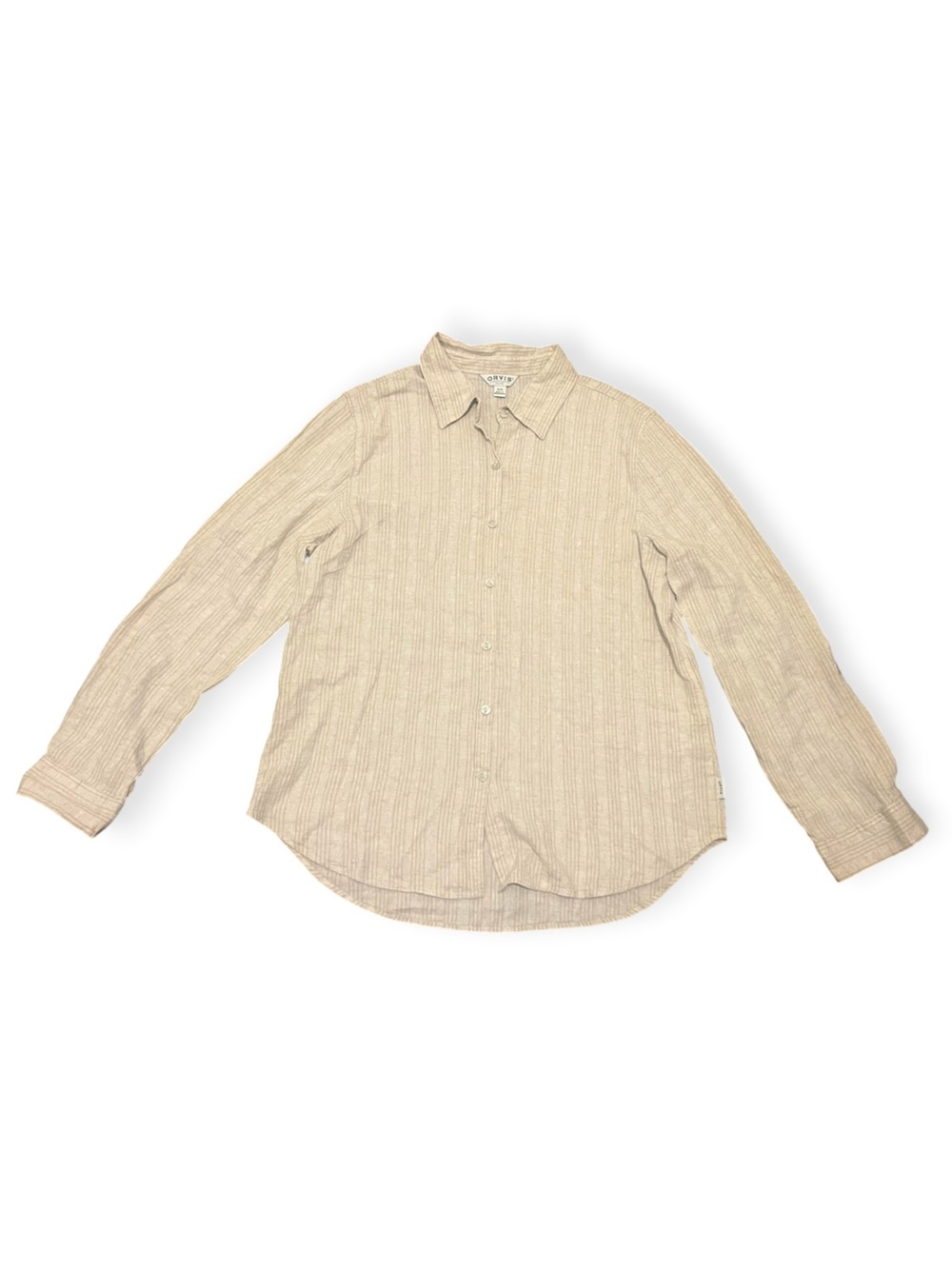 Orvis Classic Collection Button-Down Shirt Men's Medium Beige Stripe